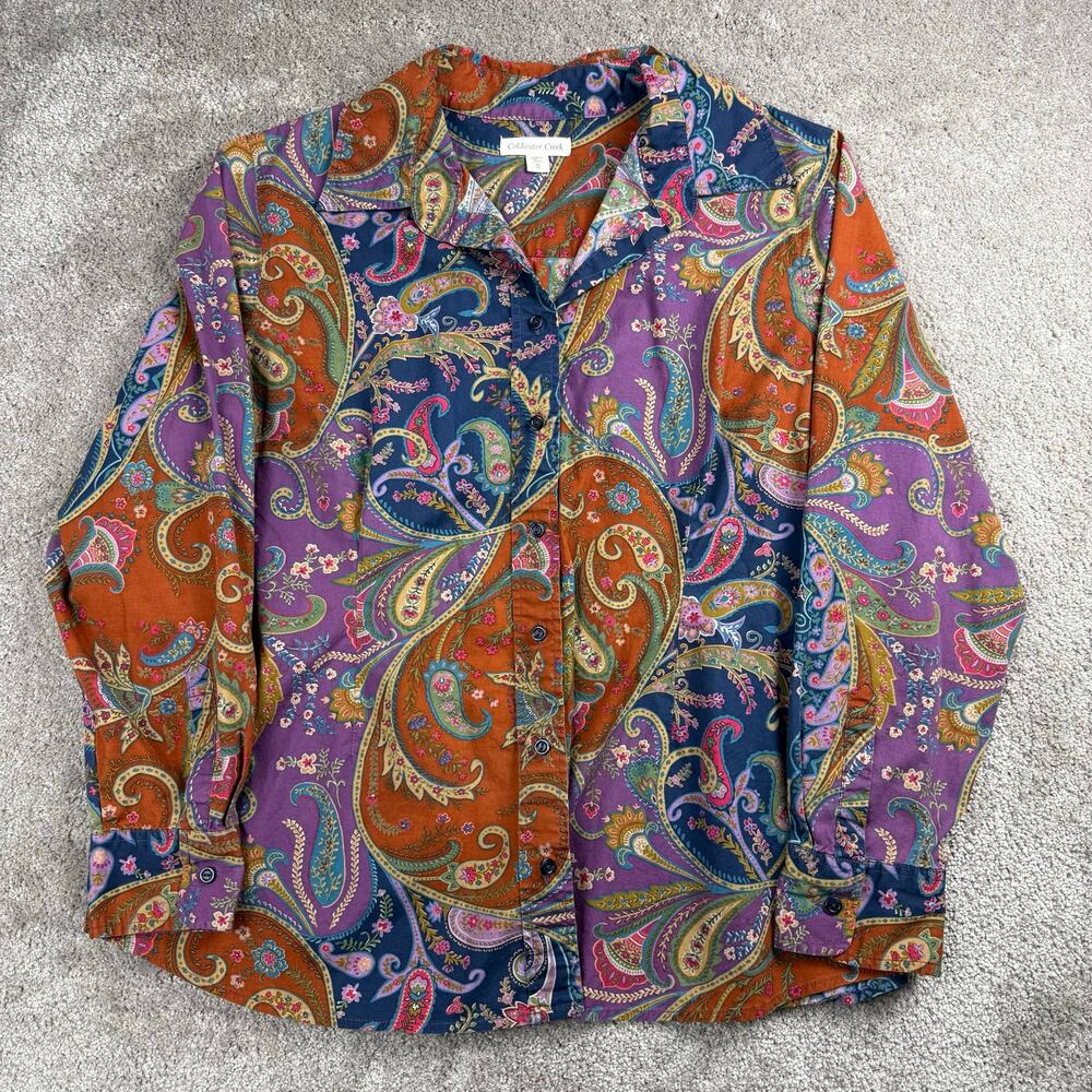 Coldwater Creek Paisley Print Button Up Shirt Size XL 18 Multicolor Boho Chic